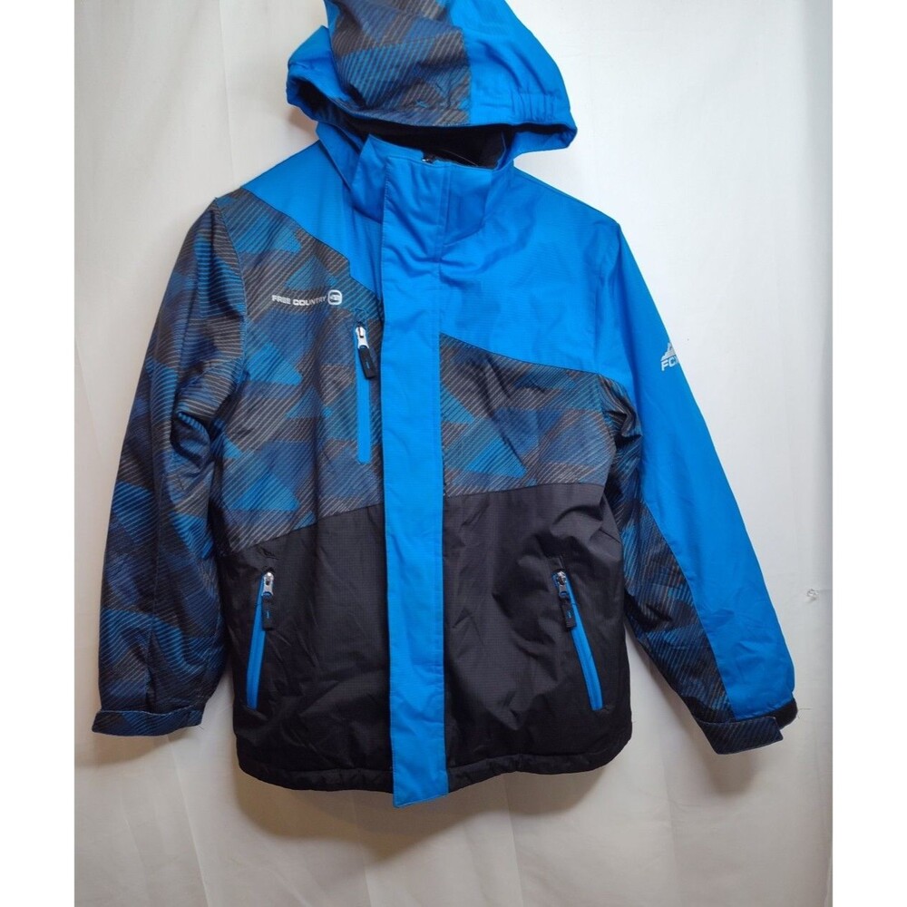 Free Country Jacket Women's M (12 - 14) Blue Black Lined Ski Snowboard Hoodie